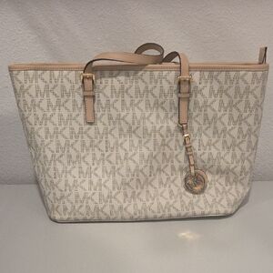 Michael Kors Cream and Beige Signature Large Tote